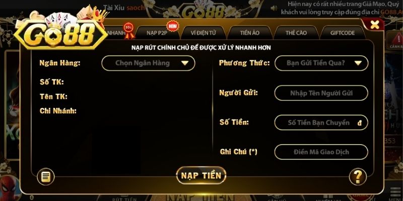 Các hình thức nạp tiền GO88 đa dạng hiện nay