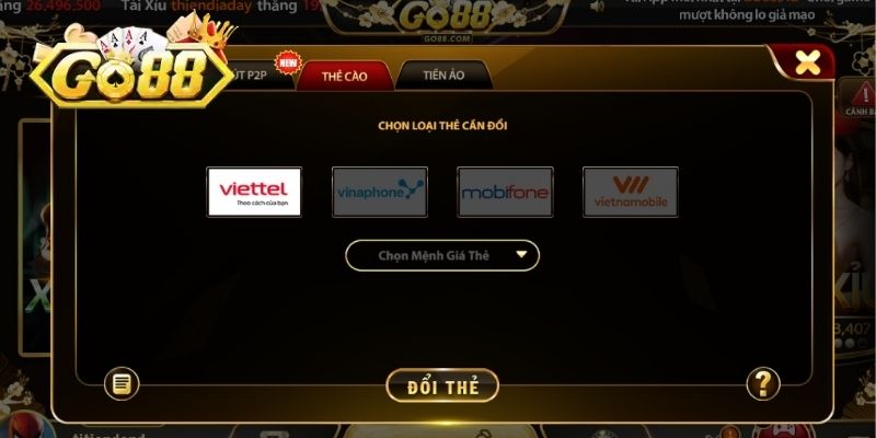 Quy đổi điểm thưởng từ GO88 sang thẻ cào điện thoại